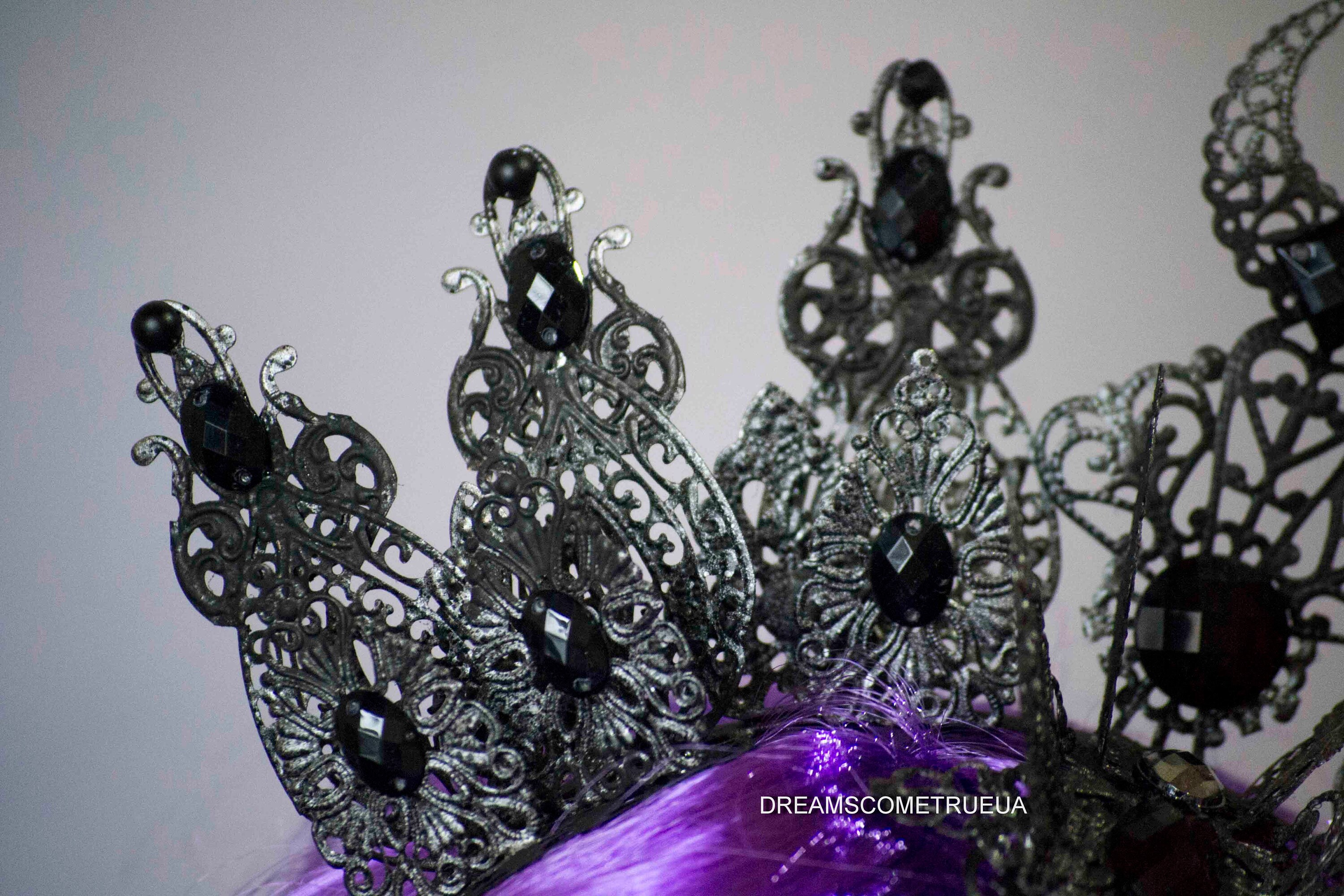 Crown Metal Headdress Goth Black Jeweled 10\