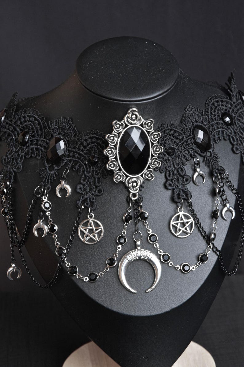 Black Lace Choker, Victorian Necklace, Gothic Choker With Black Gems ...