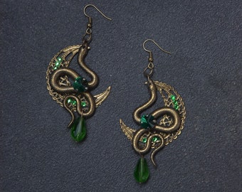 Orecchini A Forma Di Serpente Con Strass – Pendenti Lunghi 7 Cm, In Lega, Per Cosplay Medusa E Carnevale - copertina