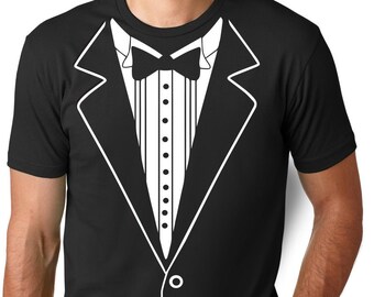 Mens Tuxedo Shirt, Tux Shirt, Groomsmen Gifts, Groomsmen Shirt Best Man Shirt, Bachelor shirt , Retro Tuxedo Costume Dress Fake Tuxedo