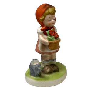 Figura coleccionable vintage de FLAMBRO, niña con cesta de flores