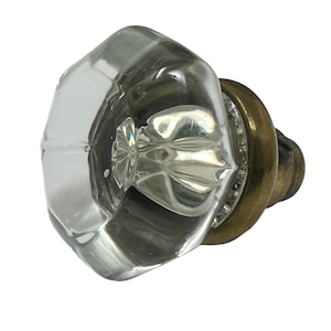 Vintage 1930&#39;s Art Deco 8-Point Octagon Glass Door Knob with Brass Attachment