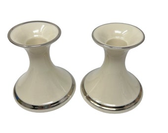 Lenox Silver Trim Taper Candle Holders - Set of 2 - Made in USA Vintage Marked