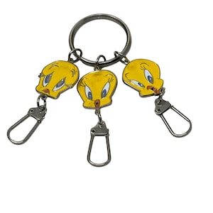 Vintage 1998 Warner Bros Tweety Bird Keychain – Triple Face Enamel Key Ring