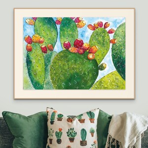 Poster A4 Cactus I Watercolor Print I Plant Illustration I  Sicily Prickly Pears Italy