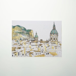 Carte postale Vue de Palerme l Impression Sicile I Affiche Italie I Croquis urbain I Beaux-arts I Illustration urbaine I Aquarelle