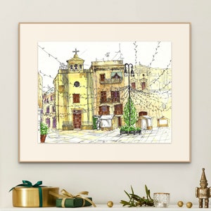 Affiche A4 Foire de Noël I Aquarelle Italie Imprimer I Palerme Ville