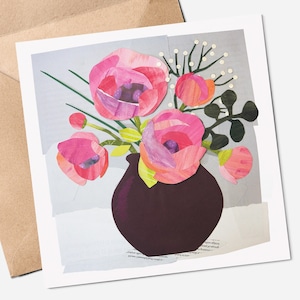 Beautiful Pink Flower - Greeting Card - Handmade Collage