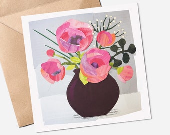 Handmade Pink Flower Collage Greeting Card