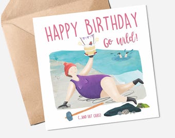 Happy Birthday Wild Swimming - Greetings Card - Female Humour