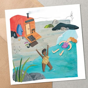 Sauna de natação - natação selvagem - cartão de felicitações para os amantes do ar livre