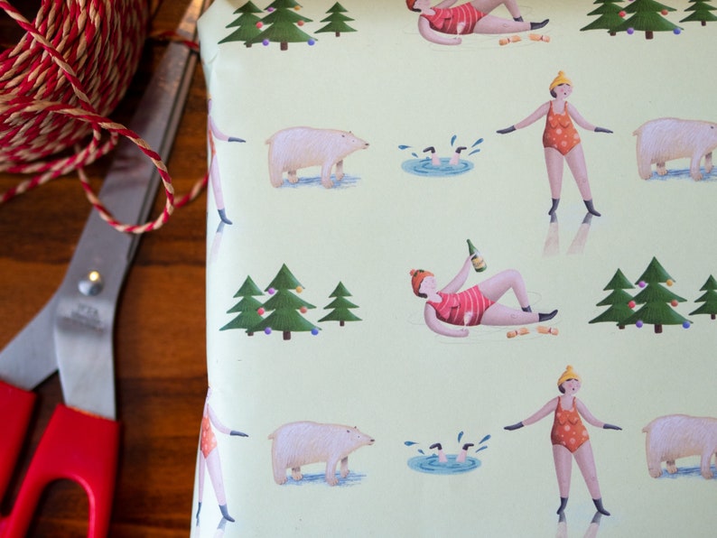 Wild Swimming Christmas Gift Wrap 3 sheets image 2