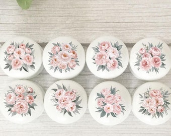 Floral Drawer Knobs, Floral Drawer Pulls, Floral Dresser Knobs, Knobs, Handles, Furniture Knobs, Flower Knobs, Blush Floral Knobs, Gift