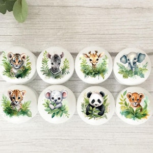 Jungle Animals Solid Beech Drawer Knobs: Safari Nursery Decor