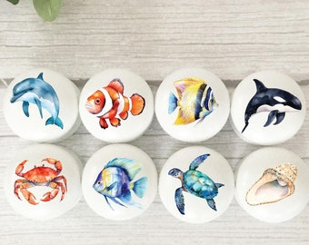 Sea Creature Knobs, Drawer Knobs, Sea Knobs, Ocean Knobs, Sea Creature Pulls, Fish Knobs, Fish Handles, Door Knobs, Drawer Handles,Kids Room