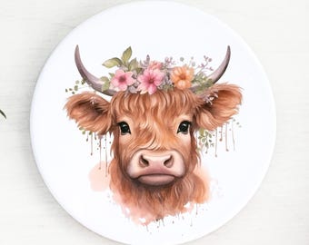 Highland Cow Ceramic Coaster: Drinks Coaster, Table Decor, Highland Cow/Coffee Coaster, Round, Square