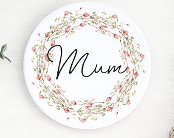Rosebud Mum Ceramic Coaster: Drinks Coaster, Table Decor, Mother's Day Gift, For Mum, Nanny, Decorative Tableware, Personalised Coaster