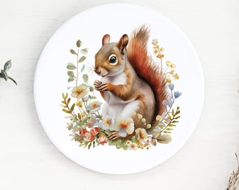 Woodland Animal Ceramic Coaster: Drinks Coaster, Table Decor, Floral Woodland Tea/Coffee Coaster, Forest Animal Gift.
