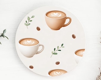 Coffee Cup Print Ceramic Coaster: Drinks Coaster, Table Decor, Tea/Coffee Coaster