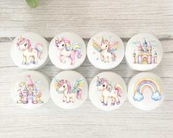 Unicorn Drawer Knob: Beech Wood, Pastel Room Decor