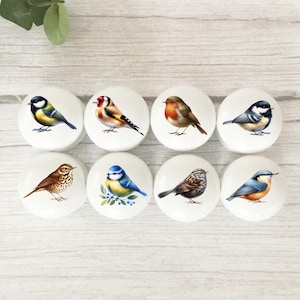 Bird Drawer Knobs: Solid Beech Wood, Garden Bird Handles