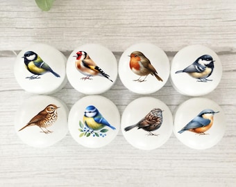 Pomos para cajones con forma de pájaro: madera maciza de haya, tiradores para pájaros de jardín