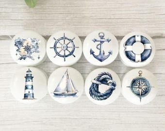 Nautical Drawer Knobs, Blue Nautical, Dresser Knobs, Nautical Room Decor, Nautical Cabinet Knobs, Handles, Furniture Knobs, Handles, Gift