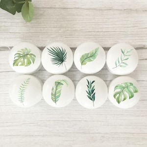 Tropical Leaf Solid Beech Wood Drawer Knob: Jungle Decor
