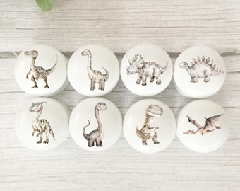 Dinosaur Drawer Knobs: Beech Wood, Jurassic Nursery Decor