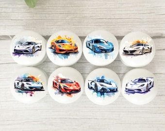 Sports Car Knobs: Beech Wood Drawer Handles, Boys Room Decor