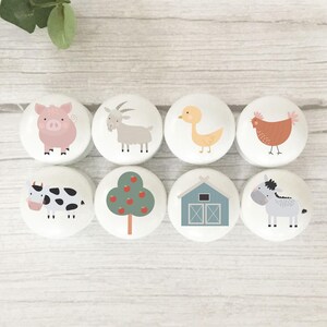 Farm Animal Drawer Knob: Beech Wood, White Frenchic Paint, Nursery Decor