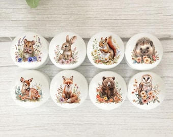 Woodland Drawer Knobs, Drawer Knobs, Furniture Knobs, Door Knobs, Woodland Decor, Floral Woodland, Woodland Animal Knobs, Cabinet Knobs,Gift