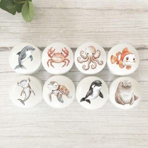 Solid beech Sea Creature Furniture Knobs:  Wooden Ocean Themed Handles, Sea Themed Room Decor, Children's Room Decor.