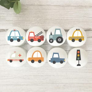 Car Knobs, Vehicle Themed Furniture Handles for Kid's Room, Boy's Solid Beech Door Knobs.