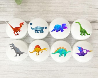 Solid Beech Dinosaur Drawer Knobs, Dinosaur Handles, Jurassic Room Decor