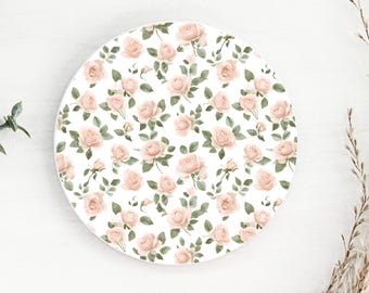 Blush Rose Ceramic Coaster, Rose Floral Drinks Coaster, Round and Square, Table Decor