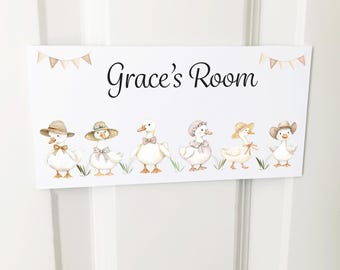 Letrero personalizado para puerta con diseño de ganso pequeño, placa decorativa para habitación infantil, animal de granja.