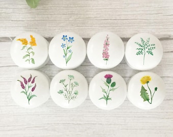 Tiradores florales para cajones, tiradores para muebles con motivos de flores silvestres, delicada decoración botánica para habitaciones, pomos para puertas.