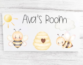 Bee Personalised Door Sign: Kids Door Plaque, Nursery Decor.
