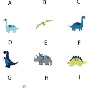 以下が含まれることがあります： 緑のトリケラトプス、青いステゴサウルス、緑のティラノサウルス、青いブラキオサウルス、緑のプテラノドン、青いブラキオサウルス、青いティラノサウルス、灰色のトリケラトプス、緑のステゴサウルス、茶色の火山、青いプテラノドンを含む、11種類のカラフルな恐竜のイラストのセットです。