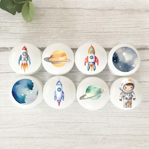 Solid Beech Space Drawer Knobs: Handles for Nursery, Kid's Room, Playroom.