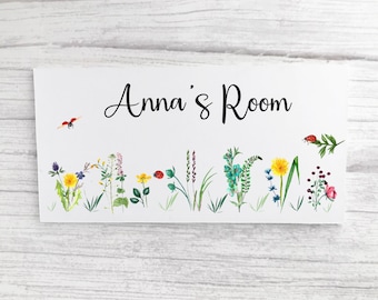 Floral Door Sign, Floral Plaque, Kids Plaque, Door Sign, Personalised Sign, Personalised Door Plaque, Girls Room, Bedroom Sign, Flower.