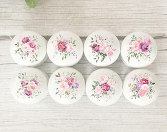 Floral Drawer Knobs, Flower Arrangement Furniture Handles, Bedroom Decor, Door Knobs.