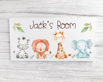 Safari Door Sign, Jungle Animal Plaque, Kids Plaque, Kids Sign, Personalised Sign, Personalised plaque, Safari Animal Sign, Jungle door Sign