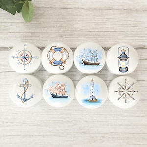Solid Beech Nautical Furniture Knobs, Coastal Room Decor, Nautical Dresser Handles, Cabinet Hardware.