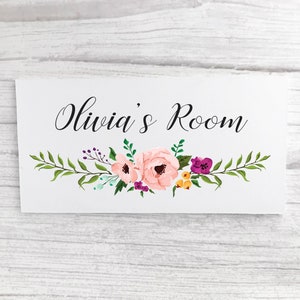 Floral Door Sign, Floral Plaque, Kids Plaque, Door Sign, Personalised Sign, Personalised Door Plaque, Girls Room, Bedroom Sign, Flower.