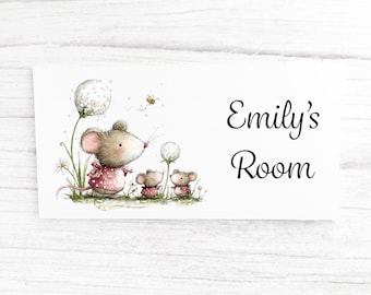 Little Mice Personalised Door Sign: Kids Door Plaque, Children’s Room Decor. Forest Animal Name Sign, Mouse Nursery Sign.