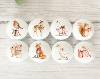 Winter Animal Drawer Knobs, Christmas Handles for Furniture, Dresser Decoration.