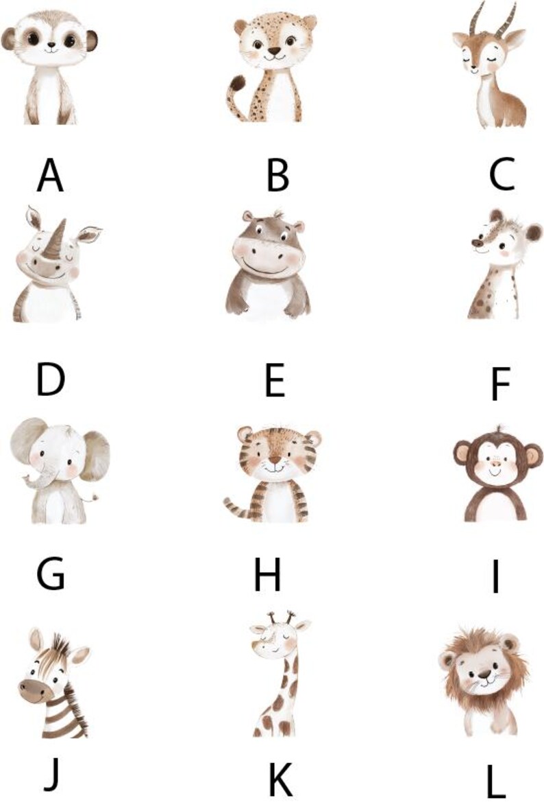 以下が含まれることがあります： キリン、サル、サイ、シマウマ、カバ、ゾウ、ライオン、ミーアキャット、シカ、トラ、ハイエナなど、さまざまな動物のウォーターカラーイラスト12点セット。イラストは薄い茶色とベージュの色合いで、子供部屋やベビー部屋に最適です。