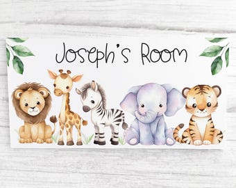 Safari Door Sign, Jungle Animal Plaque, Kids Plaque, Kids Sign, Personalised Sign, Personalised plaque, Safari Animal Sign, Jungle door Sign